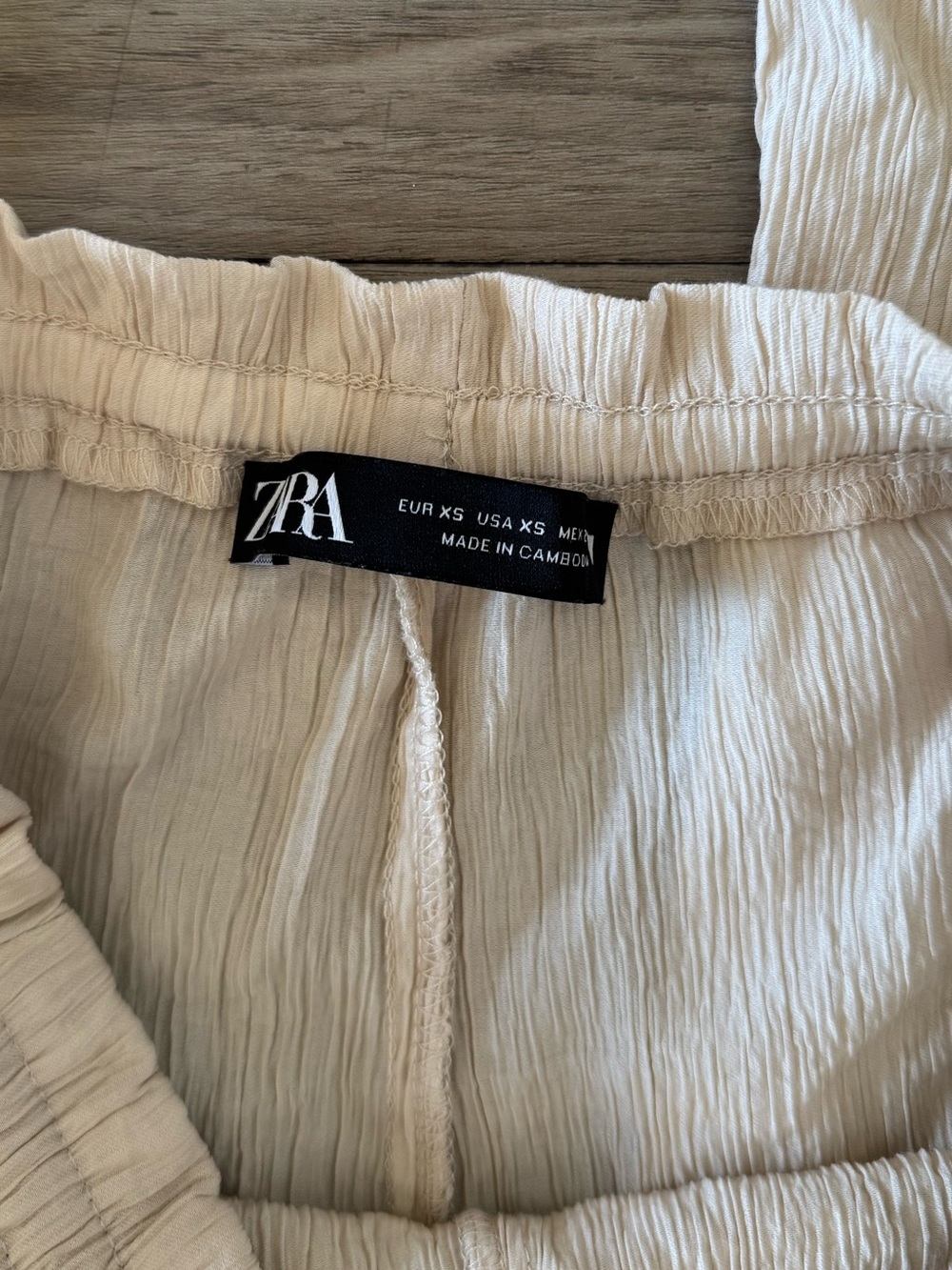 ZARA Textured Weave Straight Leg Drawstring Beige Pants Size XS - Picture 3 of 5